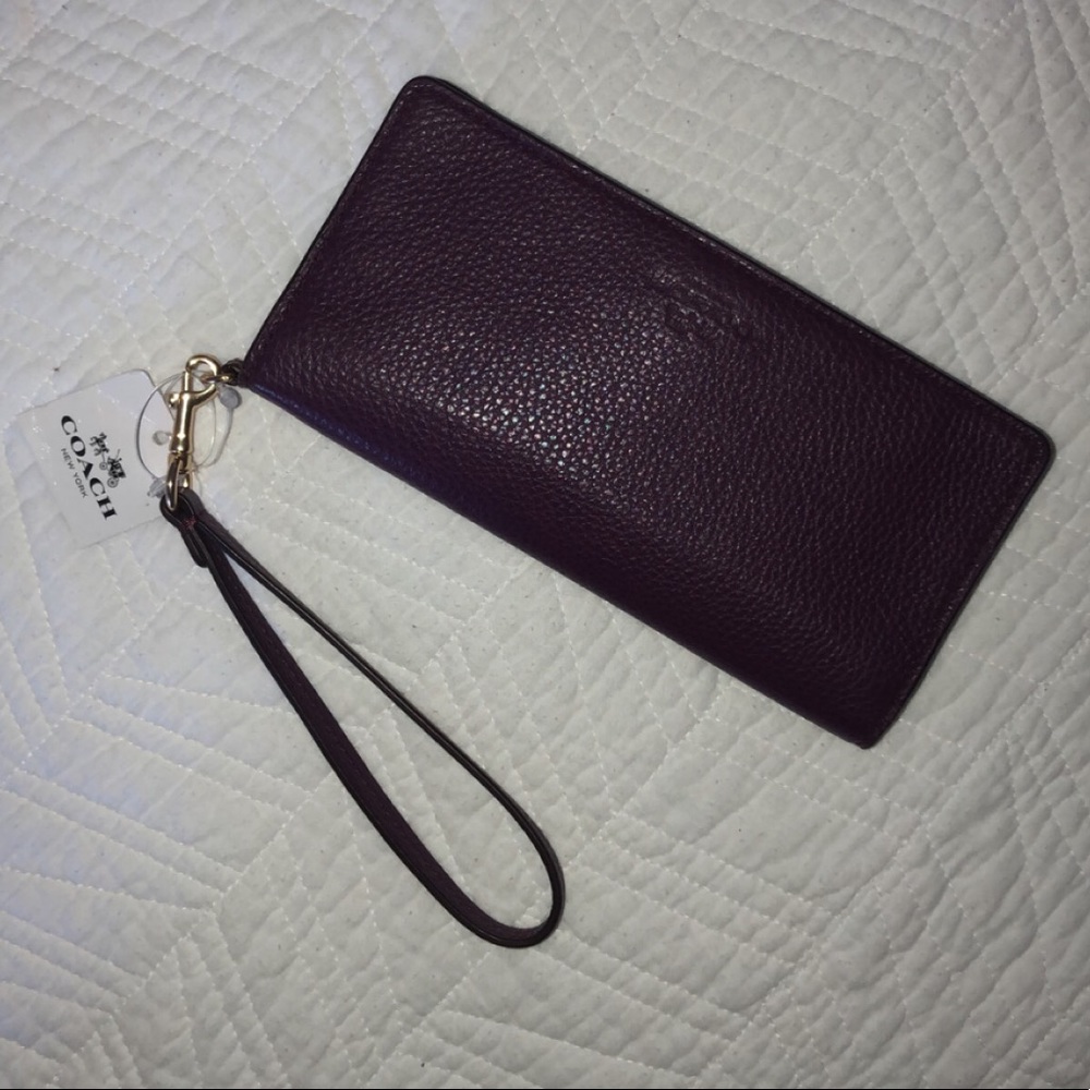 COACH pebbled leather plum slim wallet